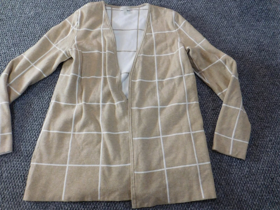 Talbots Womens Sweater P Petites Beige Plaid Cardigan open - Image 2 of 4