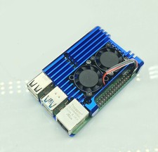 Aluminum Metal Blue Enclosure Case Shell w/ Dual Cooling Fan For Raspberry Pi 4B
