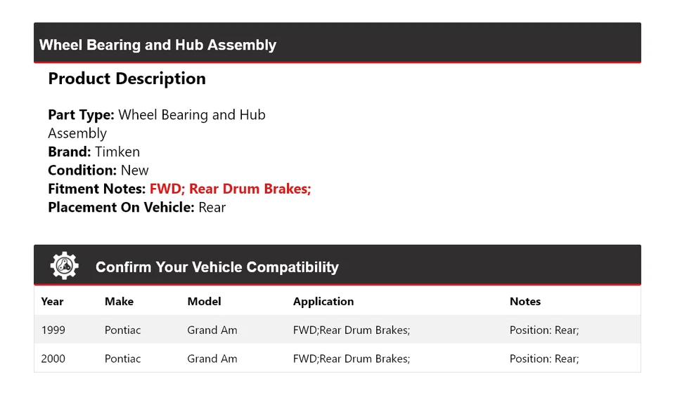 Conjunto de cojinete de rueda y buje trasero Timken para Pontiac Grand Am 1999-2000 tracción delantera Foto 2 de 4