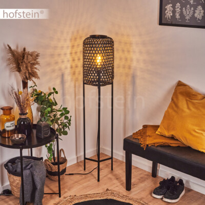 Winverty Stehlampe Wohnzimmer Rattan 3 Flammig Boho E27 166cm | Standleuchte, Handgewebter Rattan Schirm, Fußschalter, Schlafzimmer Esszimmer