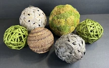 6Pcs Green Moss Decorative Ball/Wicker Rattan Cord Balls Set - Vase Bowl Filler