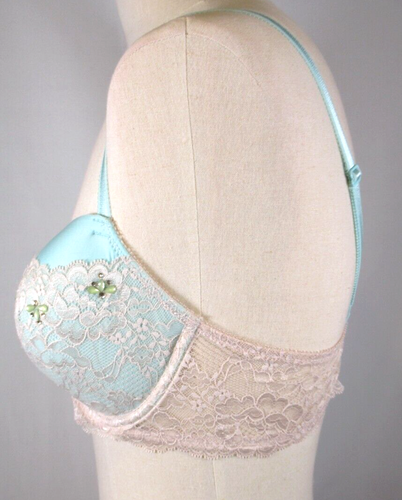 VS Victorias Secret 36D Dream Angels Light Blue Lace Embellished Lined Demi - Picture 5 of 8
