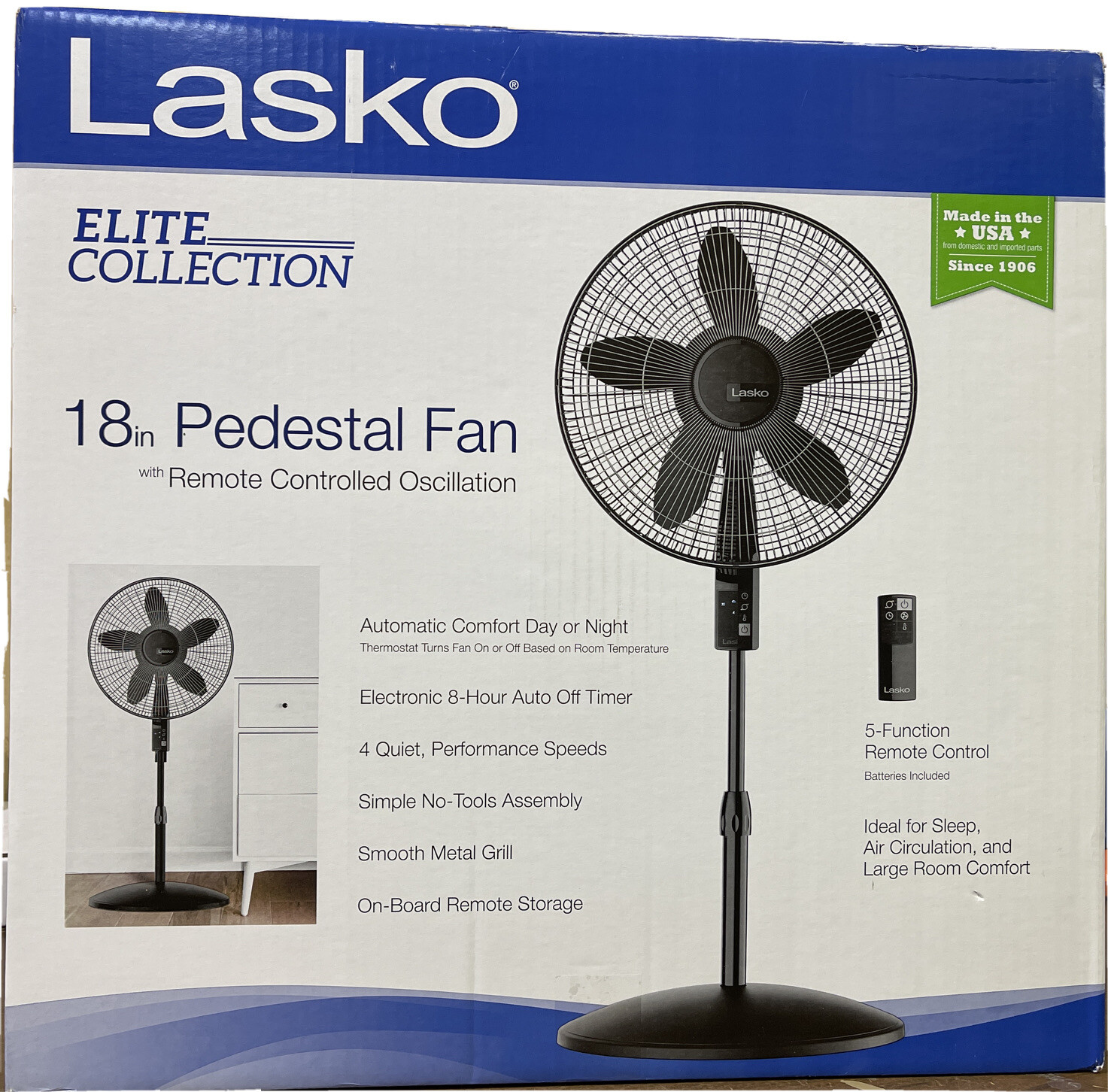 Lasko Elite Collection 18” Pedestal Fan W/ Remote Controlled Oscillation  S18640 46013458773 | eBay