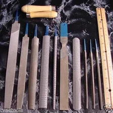 12pc Metal and Wood FILE SET Full Size with Storage Pouch Rasp Round 4 way taper