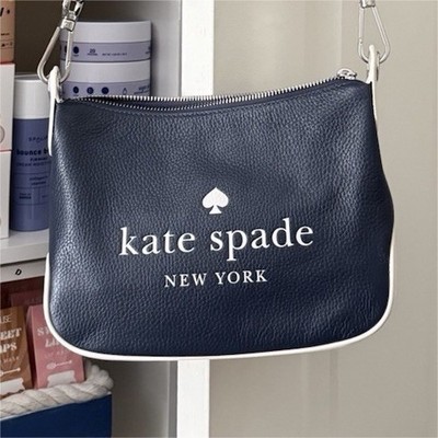 kate spade new york Women's Navy/White Pebbled Zip Crossbody w/ Detachable Strap