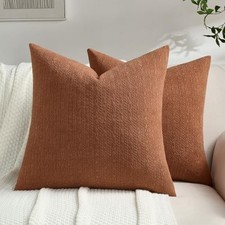 Chenille Throw Pillow Covers 18x18 Inch Set of 18" x 18" Pack of 2 Rust