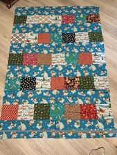 Unfinished Christmas Quilt Top Scraps 36 X 57” Polar Bears Penguin Cotton Fabric