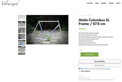 Cadre Vélo Atala Columbus SL – 57,5 Cm – Gris/Beige – Acier – Route – Occasion
