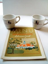 Howard Johnson's Restaurants Collectibles: 1940s Menu and Two China Coffee Cups
