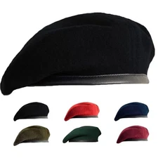 Beret Cap Hat Wool Military Army French Men & Women  Black Red Green Blue Maroon