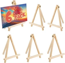 GardEasy 6 Pack 9 Inch Wood Easels, Easel Stand for Painting Canvases, Tripod,