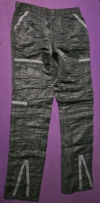 VTG Bugle Boy Countdown Parachute Pants Black / Gray Zipper Panels - 33L