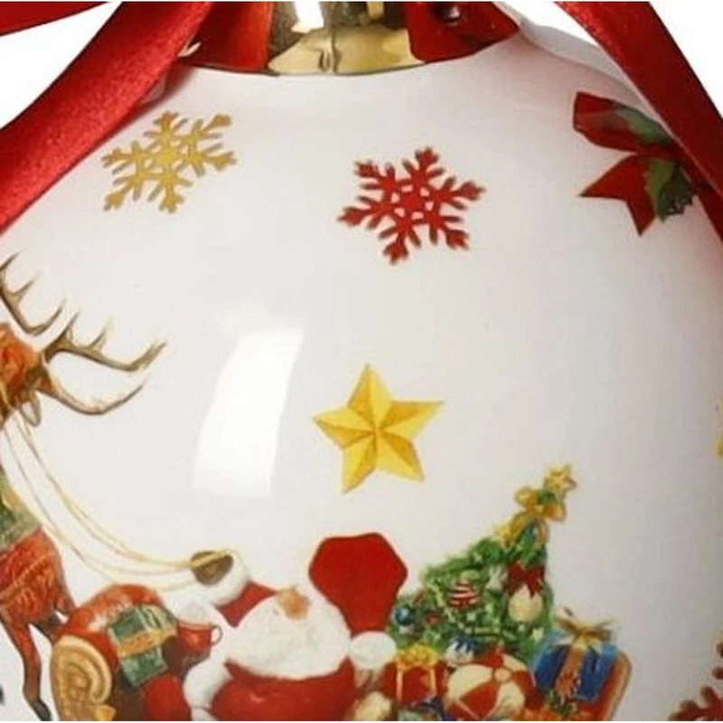 Palla di Natale Ceramica BRANDANI Christmas Babbo Natale Slitta Renne 10 cm, fotografia 7 di 9