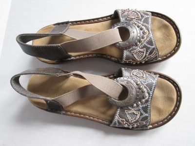 Rieker Women's Sz 5.5 36EUR Regina Womens Sandals Brown Leather Slingback Beaded