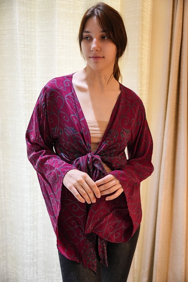 Wrap Top Crepe Tie Blouse Dress Girls Woman Y2k Boho crop Top PS PSW1719 - Image 4 of 4