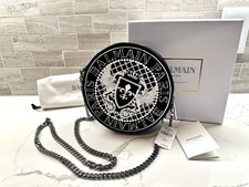 Balmain Paris round medallion embroidered chain bag Black  White New w/tags