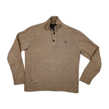 American Eagle Mock Neck Sweater Mens Large Athletic Fit Khaki 100 Cotton