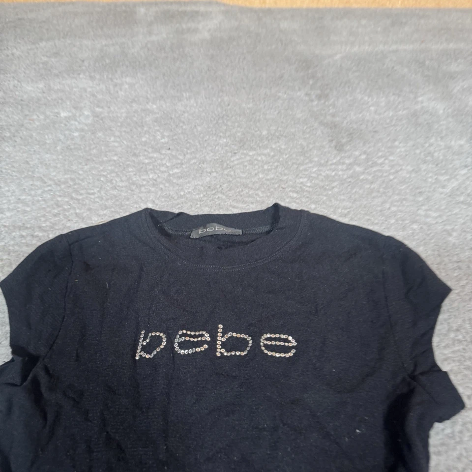 Camisa Bebe vintage para mujer pequeña negra estrás McBling manga corta Y2K Foto 4 de 4