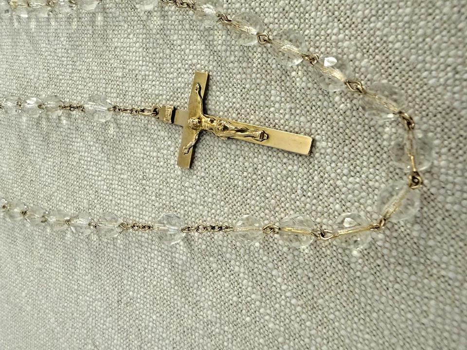Vintage 12k Gold Filled Clear Crystal Rosary Beads Elegant Catholic - Image 2 of 4