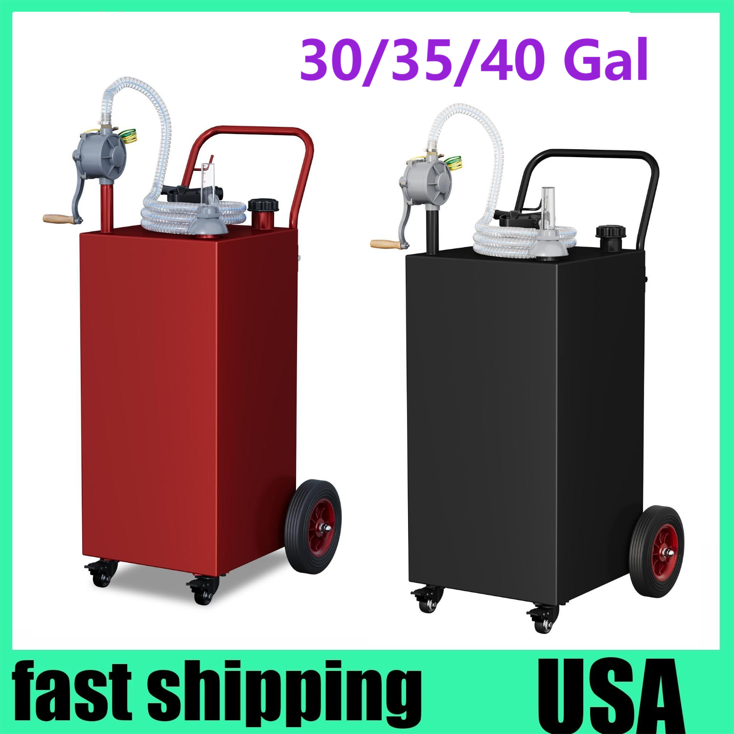30/35/40 Gallon Fuel Caddy Fuel Storage Tank with Manual Transfer Pump & Wheels