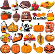 40PCS Autumn Shoe Charms for Clog Sandals, Fall Pumpkin Turkey