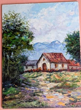 ORIGINAL OIL Painting Barn LANDSCAPE, Farmhouse 12"x 9" by Olga Diduh.