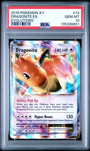 2016 POKEMON XY EVOLUTIONS DRAGONITE EX #72/108 ULTRA RARE HOLO PSA 10