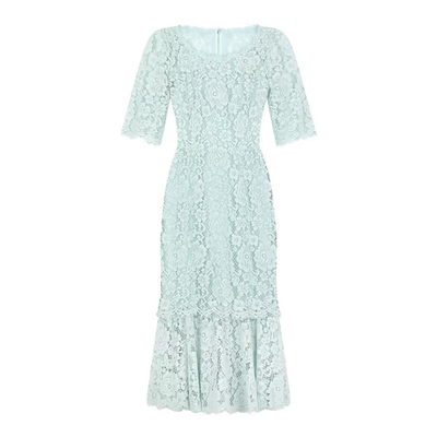 DOLCE & GABBANA ミントグリーン レース ワンピース NWT Dolce & Gabbana Mint Lace Overlay Short Sleeve Midi Dress 42 M