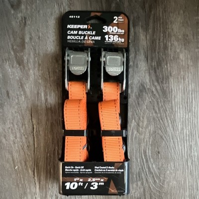 Keeper 45112 Cam Buckle Strap 2 Pack 1in x 10ft S-Hooks Orange 300 lb