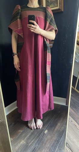 Vintage Maskit Israeli Kaftan-Like Maxi Dress Puff Shoulders Hanging Sleeves - Picture 17 of 18