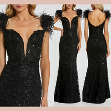 NWT Mac Duggal [ 4 ] 20889 Sheer Applique Bustier Gown w Feather Straps #J2011