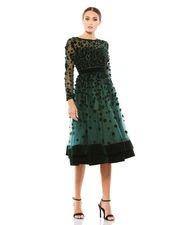 Mac Duggal 67007 Embellished Illusion High Neck Velvet Floral Dress 4 Emerald