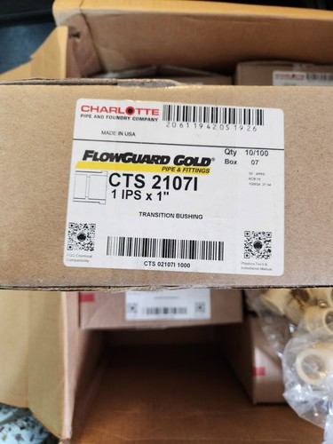 Charlotte FlowGuard Gold CTS 21071 CPVC Transition Bushing 1" IPS x 1"  – 100