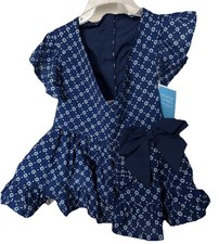 BIG SALE!! NEW MEDIUM (MED) DOG DRESS NAVY & BLUE PET PUPPY OUTFIT HARNESS BOW