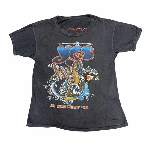 YES In Concert Tour Shirt Black RARE Rock Band 1970s vintage concert t-shirt, vintage, single stitch, B+ condition
