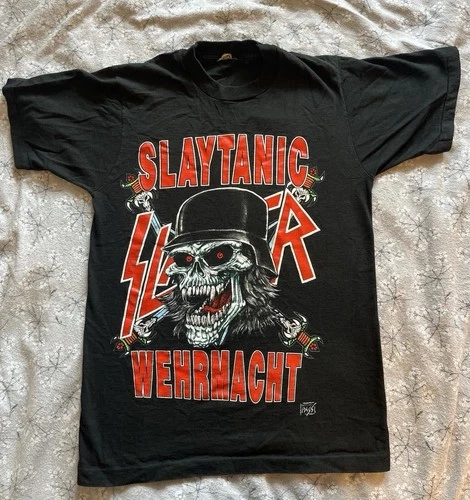 Slayer Slaytanic Wehrmacht Thrash World Sacrifa 1980s vintage concert t-shirt, vintage, single stitch, B+ condition