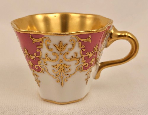 Antique Coalport Miniature Demitasse Cup & Saucer, Pink, Richly Gilded - Picture 4 of 10