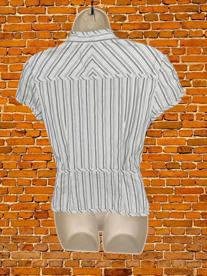 CAMISA JAEGER BLANCA TALLA UK 10 ALGODÓN MUJER MANGA CORTA RAYAS CUELLO EN V BLUSA Foto 3 de 4