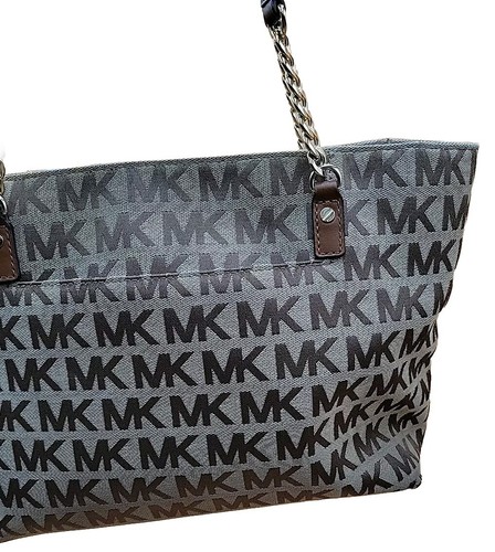Michael Kors Ladies Signature Logo Shoulder Bag Medium Tote Chain Handles Beige - Picture 5 of 24