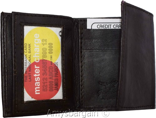 Man’s wallet Tri-fold Leather 9 card spaces 2 ID windows 2 bill slots New wallet - Picture 32 of 36