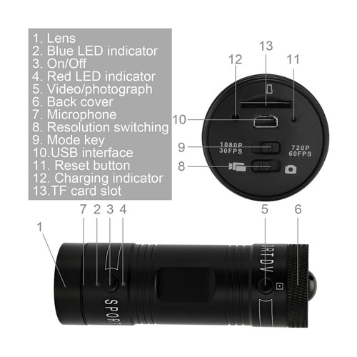 Action Cam 1080P Full HD 120° Weitwinkel Sport Action Kamera Motorrad Helmkamera - Bild 6 von 12