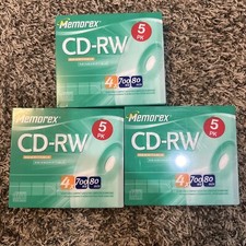 Memorex CD-RW Rewritable 5 Pack 700MB 80 Mins Slim Jewel Cases 4X Speed LOT of 3