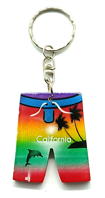 Vintage California Board Shorts Trunks Dolphin Palm Trees Keyring Keychain
