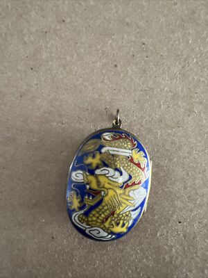 Vtg DRAGON  Cloisonné Pendant 60 s 70 s  No Chips Cracks 1 3/4 
