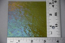 1126.31 TRANSPARENT IRIDIZED CHARTREUSE 3" x 3" BULLSEYE 3mm THICK GLASS 90 COE