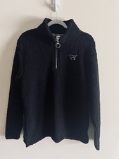 Victoria  s Secret PINK Small Black 1/4 Zip Pullover Sherpa Fleece Dog Logo NWT