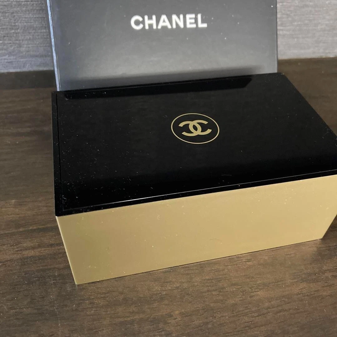 CHANEL Makeup Vanity Storage Box & Cotton Pads 13.7×8.7×5.5cm Black Novelty  Rare