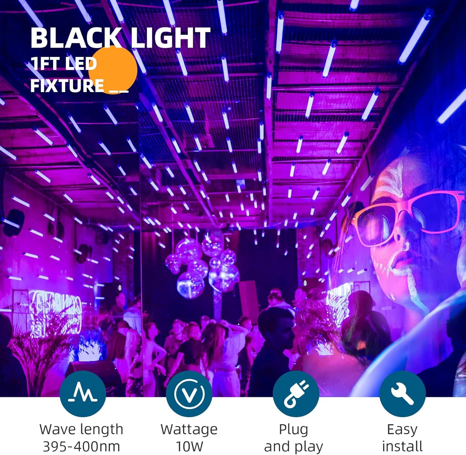 Barrina 4PCS LED UV Black Light Bar Fixture Ultraviolet Lamp Strip DJ Party Club