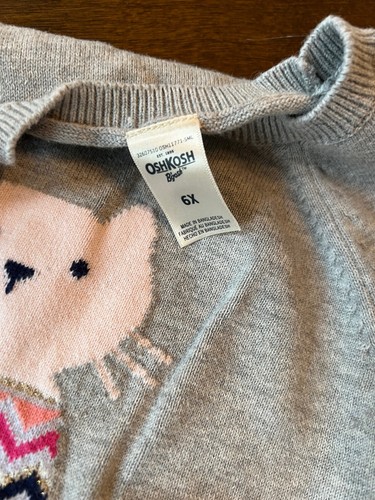 Oshkosh Girls Gray Pink White Cat Sweater Size 6x - Picture 3 of 6