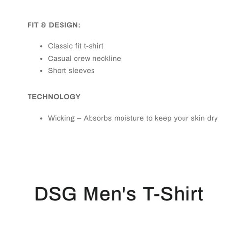 DSG Mens Size M Pure Black White Wicking Static Texture Performance T-Shirt - Picture 3 of 5